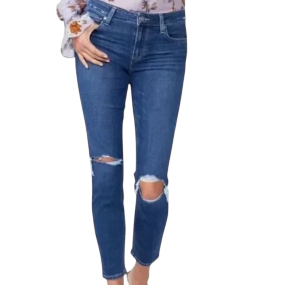 PAIGE Crop Transcend Vintage Mid Rise Ultra Skinny Jeans in Radio Star Destructe